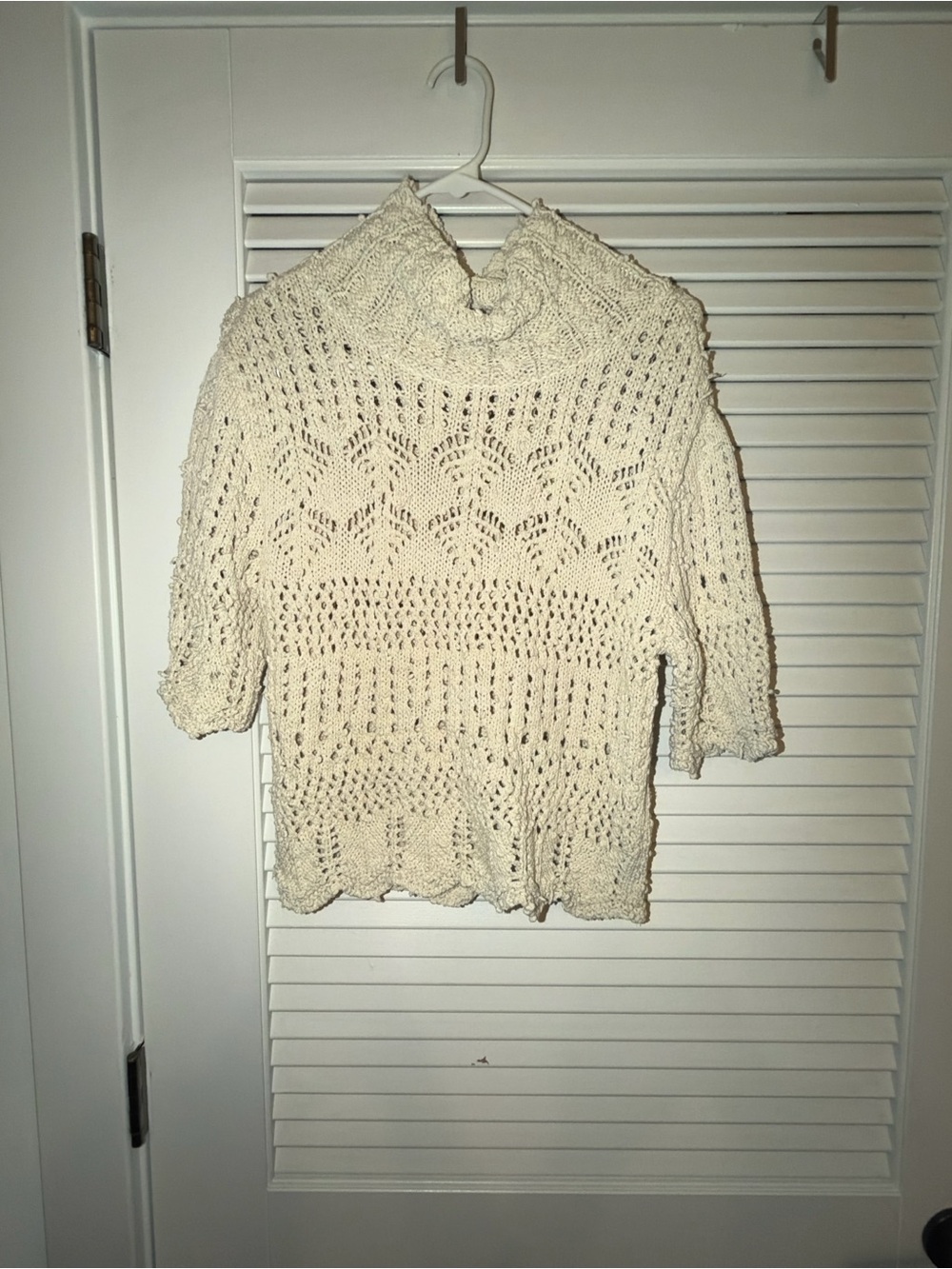 Zara Cream Open-Knit Cowl Neck Short-Sleeve Sweater